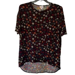 Black Leaf & Fan Style Short Sleeve High Low Tunic Top